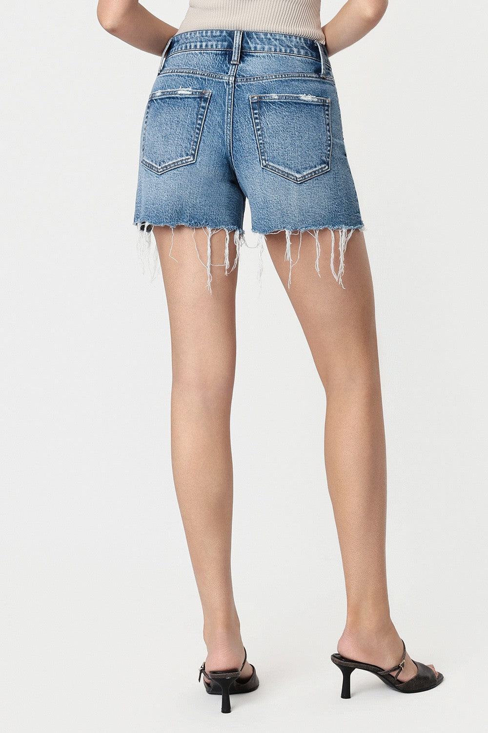High Rise Denim Shorts - Medium Wash