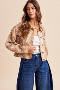 Into the Wild Deer-Print Cropped Denim Jacket