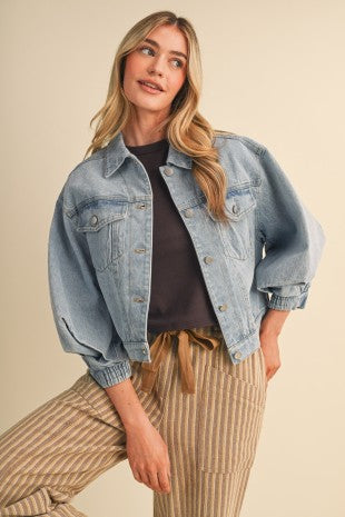 Modern Muse Structured-Sleeve Denim Jacket