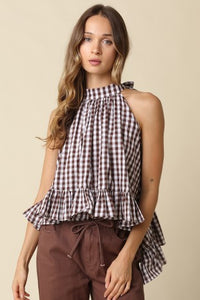 The Aspen Gingham Halter Blouse