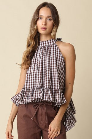 The Aspen Gingham Halter Blouse