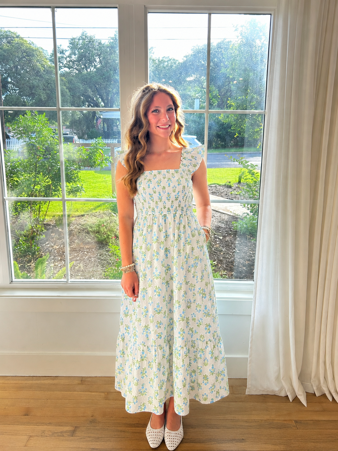 Porcelain Petals Midi Dress - Blue Multi
