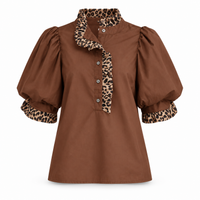 Wildly Refined Leopard-Trim Blouse