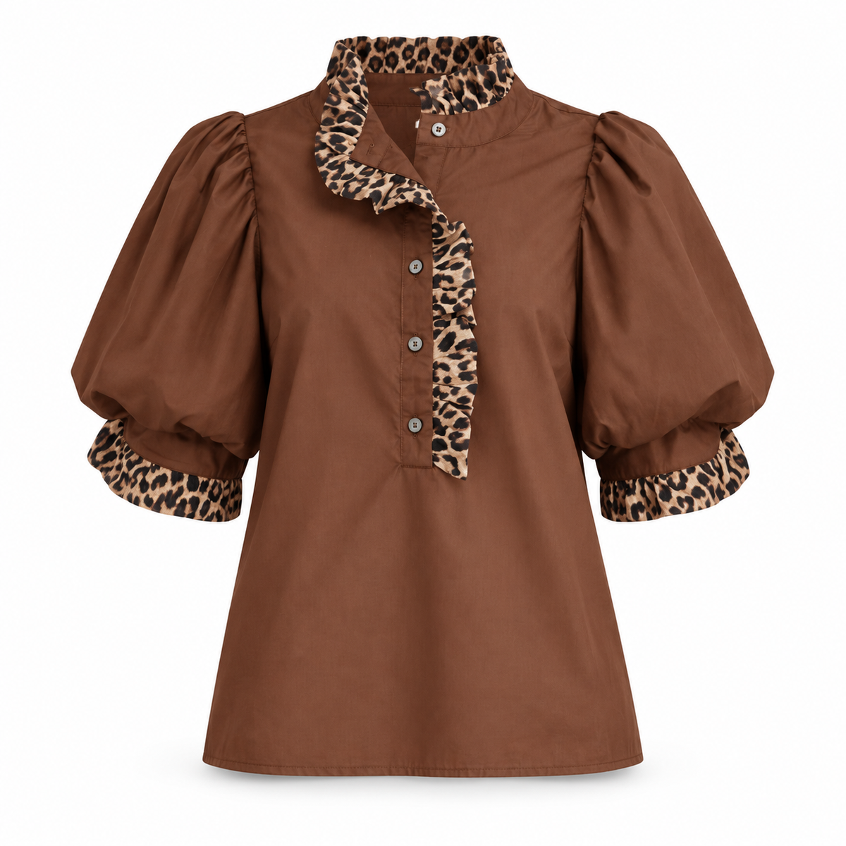 Wildly Refined Leopard-Trim Blouse