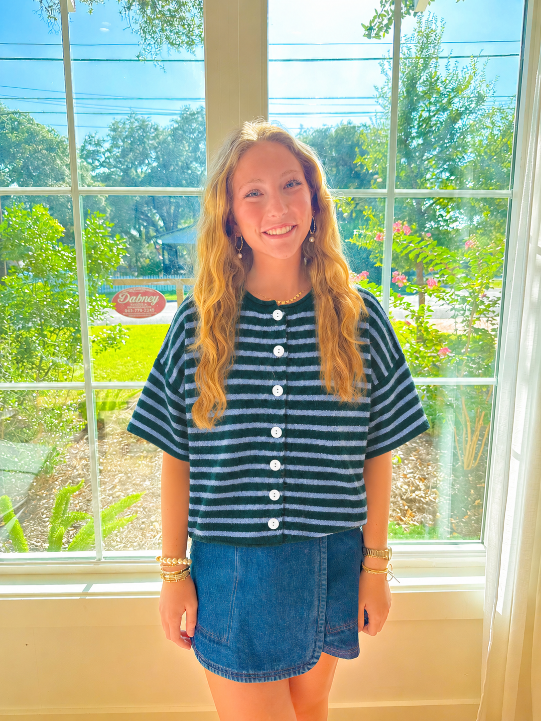 Sunday Stroll Stripe Top - Hunter Green