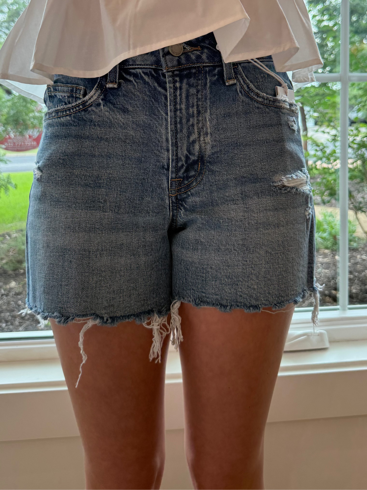 High Rise Denim Shorts - Medium Wash