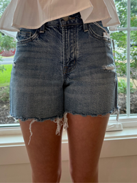 High Rise Denim Shorts - Medium Wash