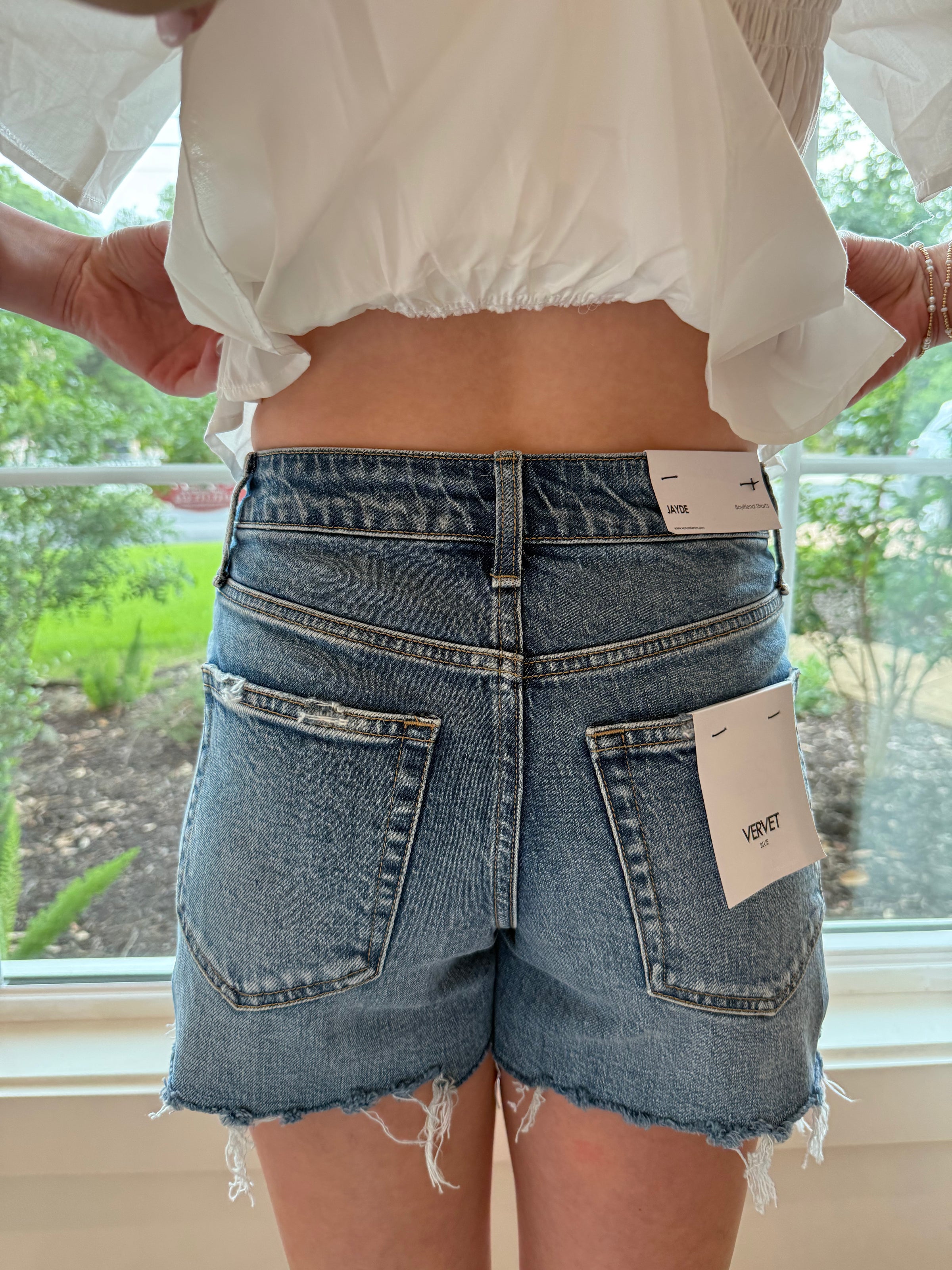 High Rise Denim Shorts - Medium Wash