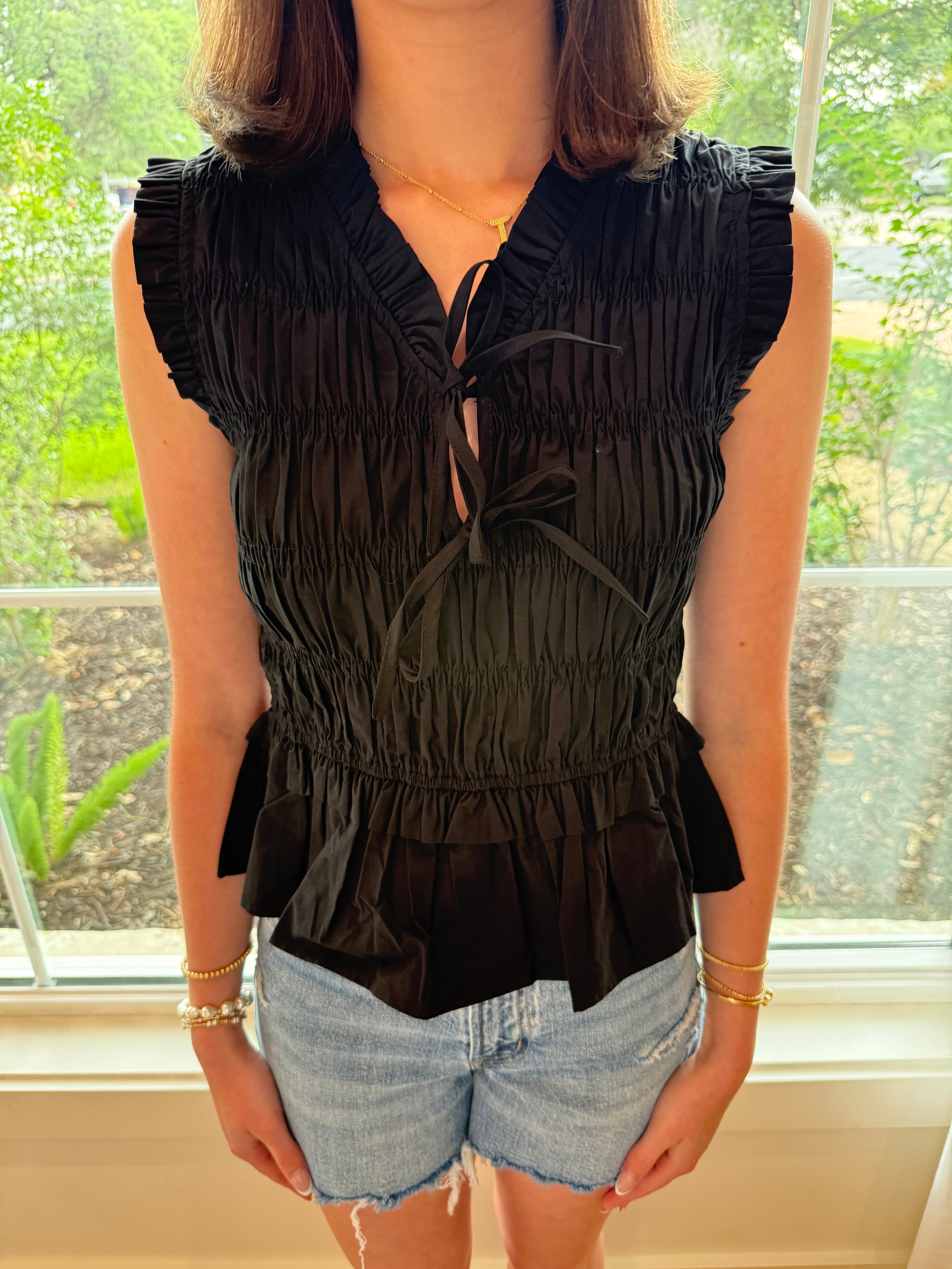 Tied to You Smocked Top - Black