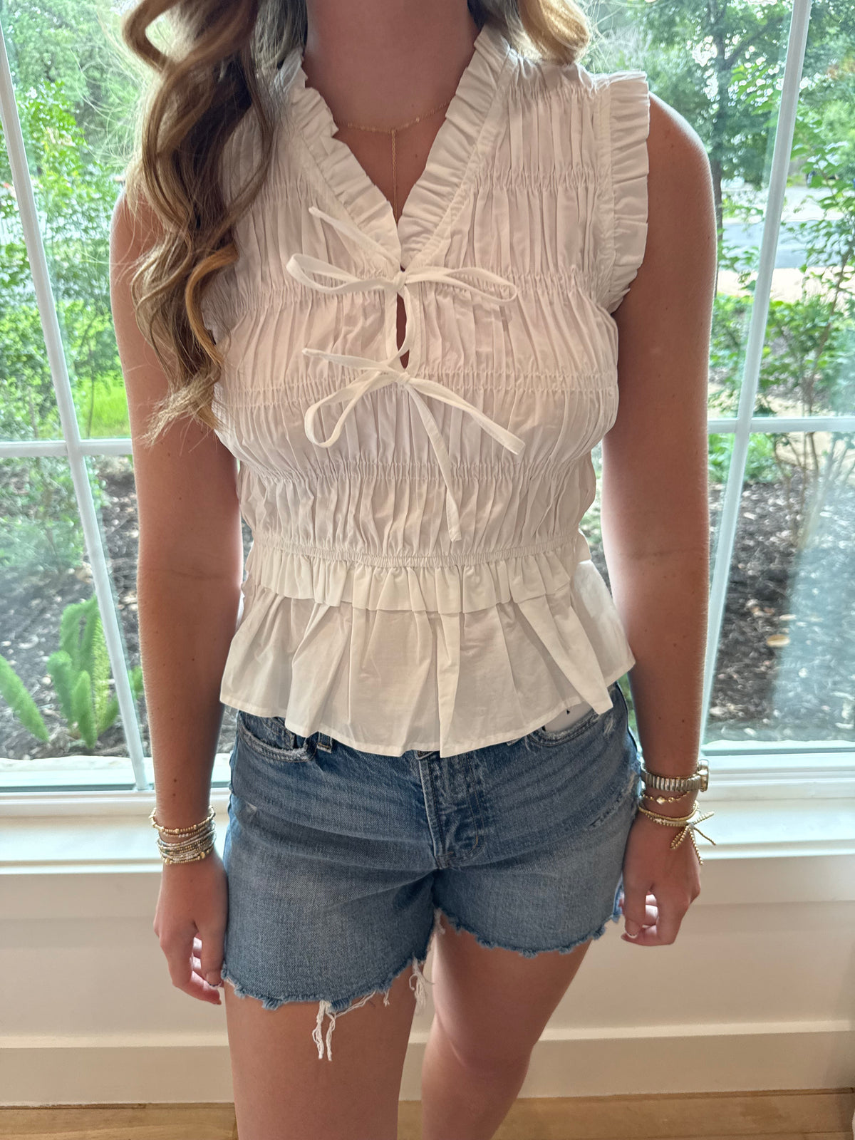 Tied to You Smocked Top - White