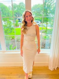 Isla Striped Tank Midi Dress - Heather Grey