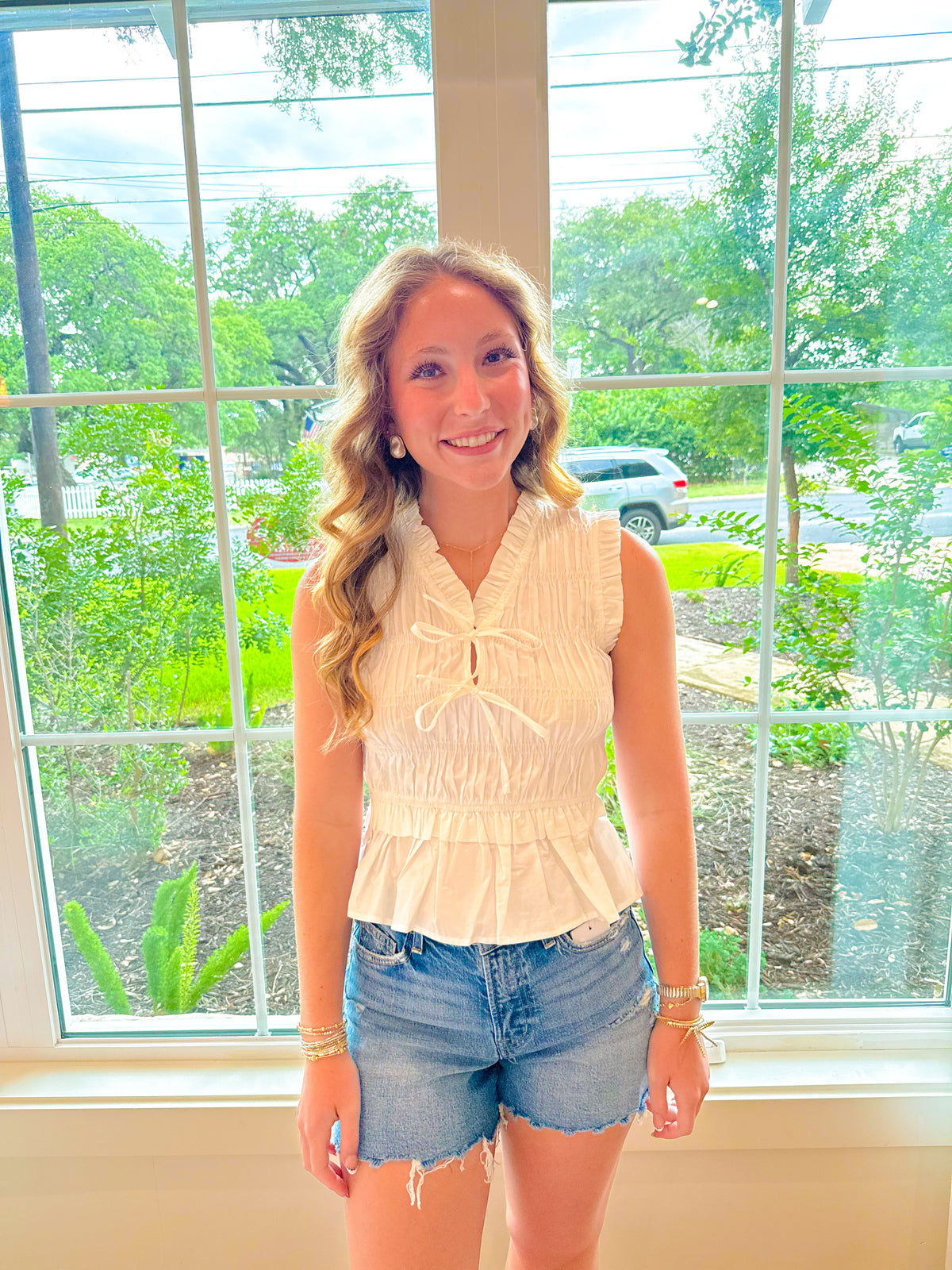 Tied to You Smocked Top - White