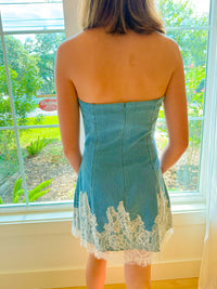 Lace & Denim Mini Dress - Washed Denim