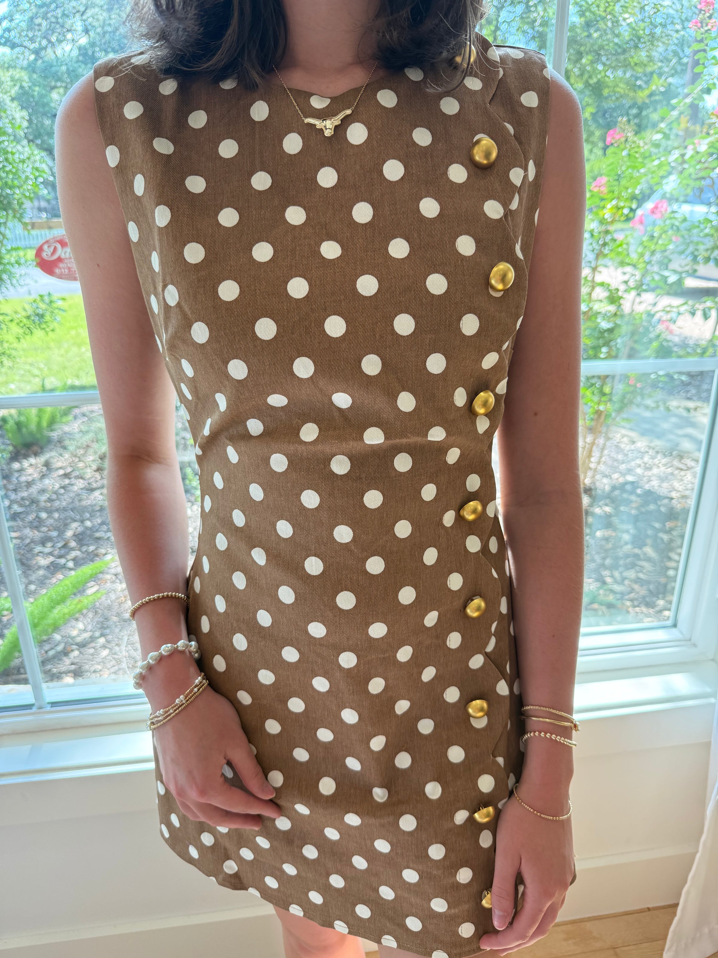 Espresso Dot Button Romper - Brown