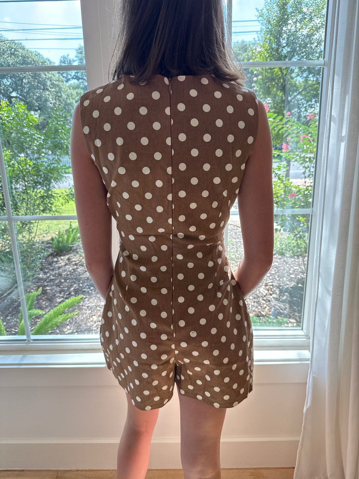 Espresso Dot Button Romper - Brown