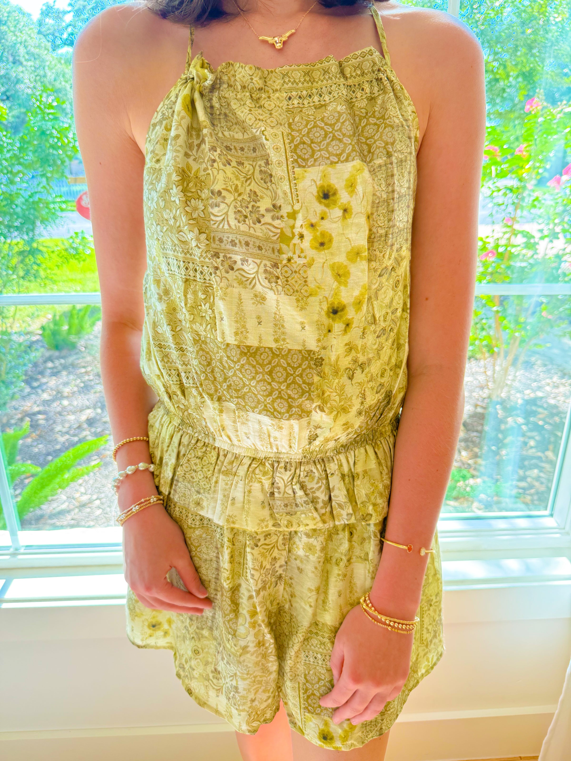 Boho Bloom Romper - Green Multi