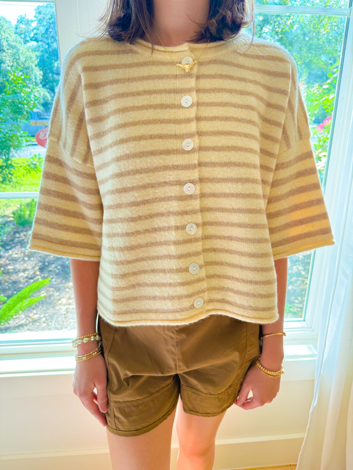 Sunday Stroll Stripe Top - Ecru