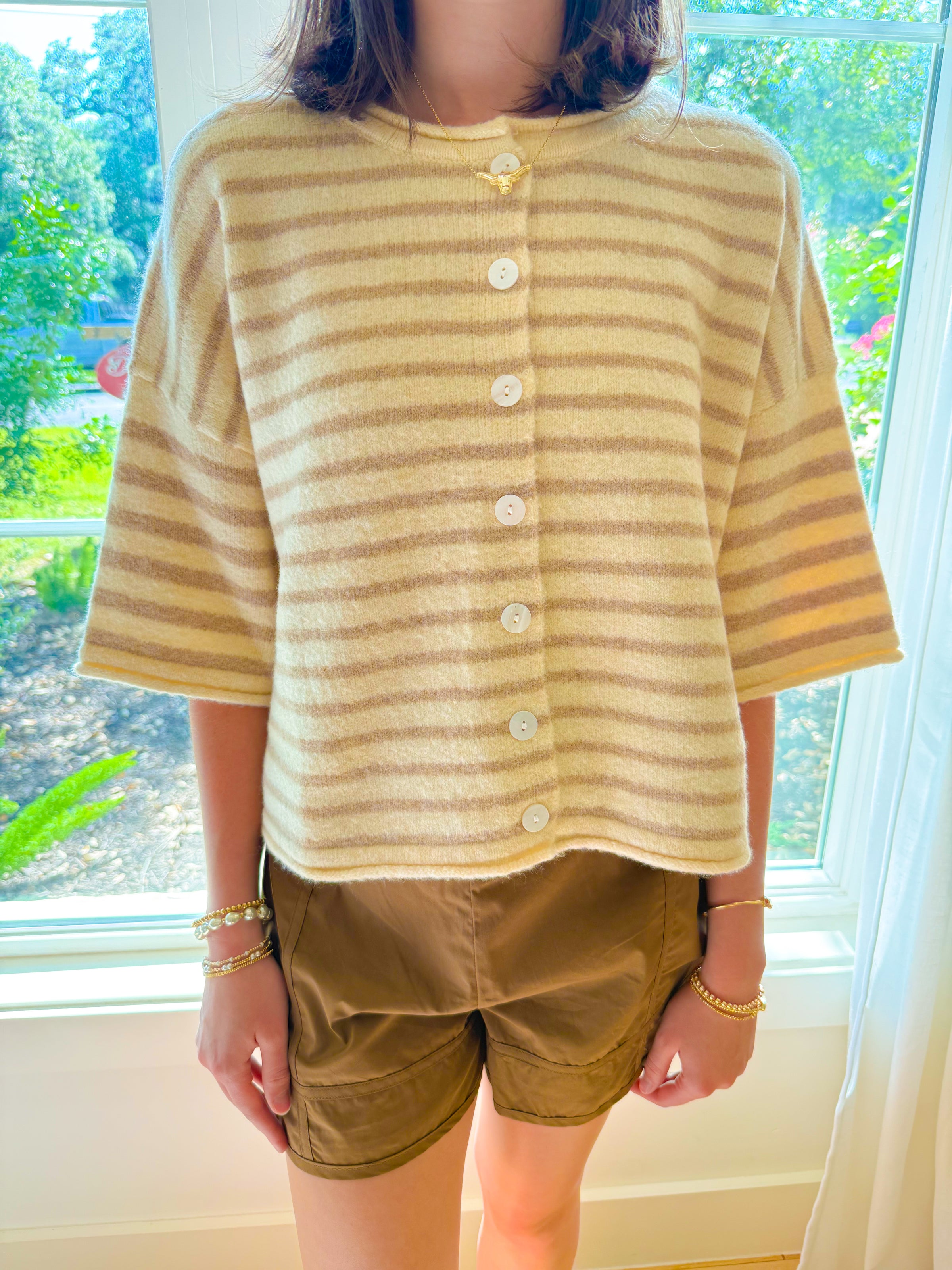Sunday Stroll Stripe Top - Ecru