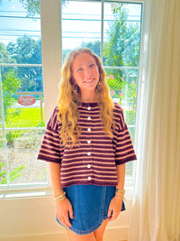 Sunday Stroll Stripe Top - Burgundy
