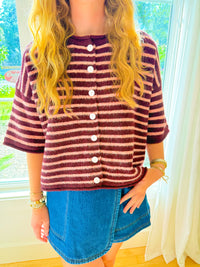 Sunday Stroll Stripe Top - Burgundy