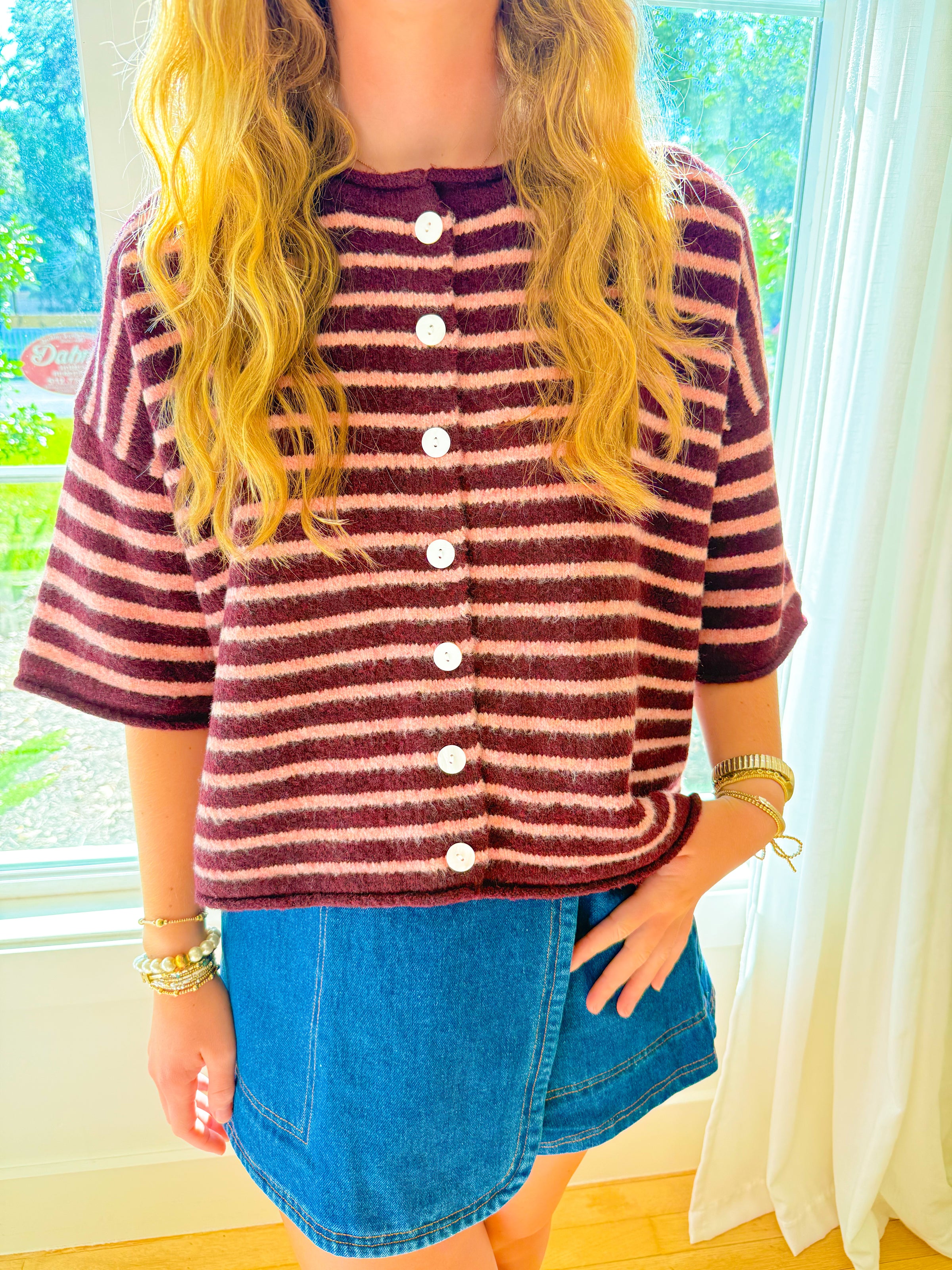 Sunday Stroll Stripe Top - Burgundy