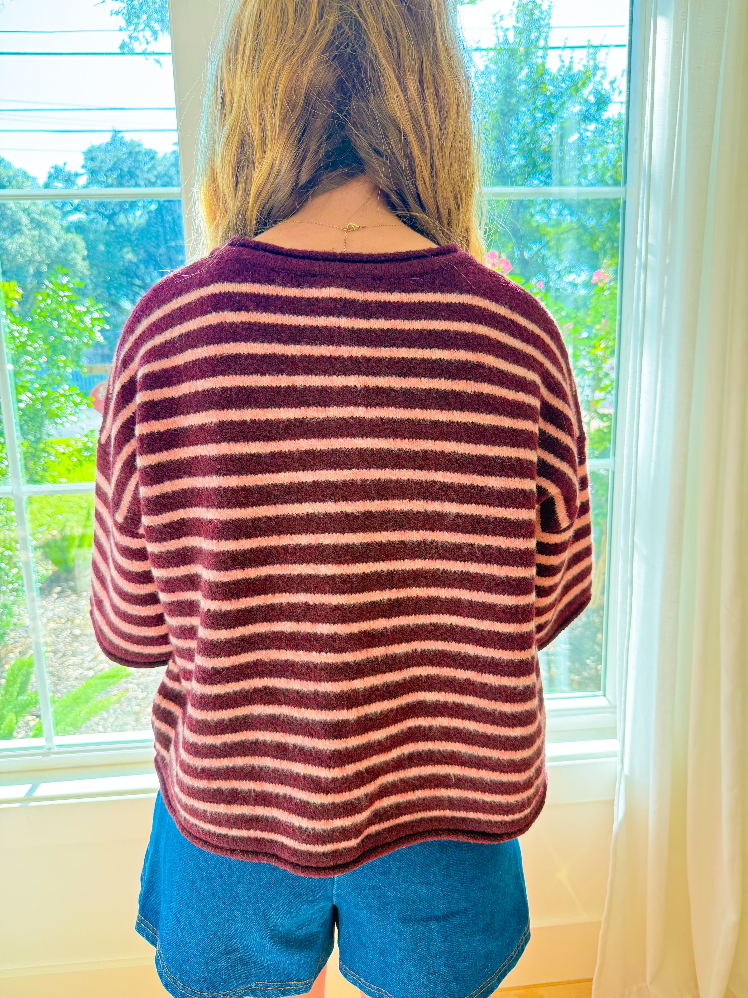 Sunday Stroll Stripe Top - Burgundy