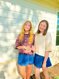 Sunday Stroll Stripe Top - Burgundy