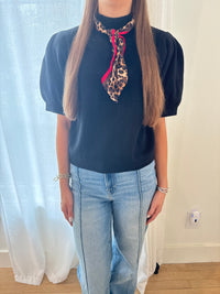 The Sloane Scarf Knit Top - Black