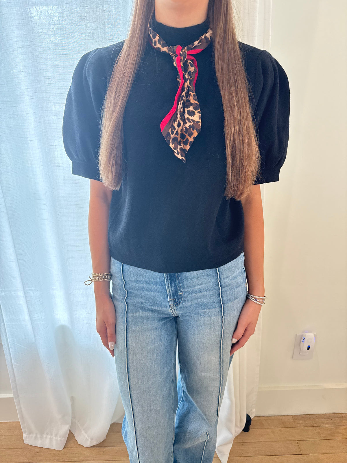 The Sloane Scarf Knit Top - Black