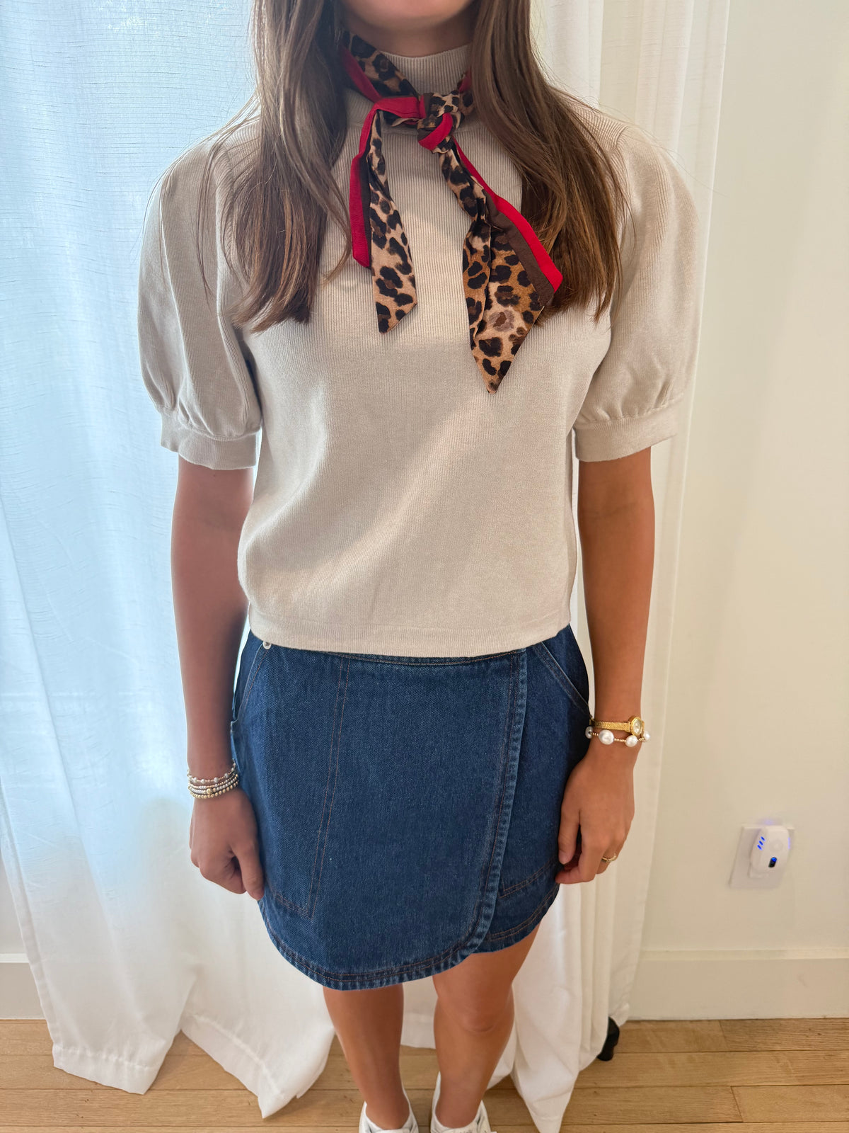 The Sloane Scarf Knit Top - Ecru