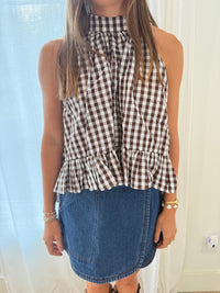The Aspen Gingham Halter Blouse