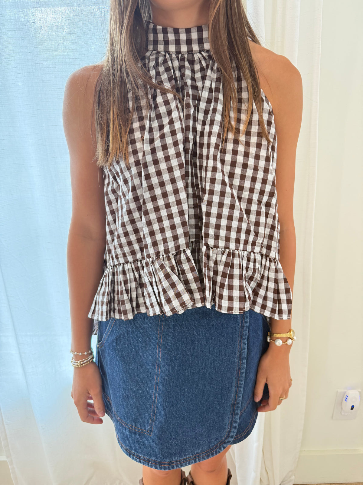 The Aspen Gingham Halter Blouse