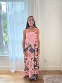 Blushing Mocha Strapless Scarf Maxi Dress