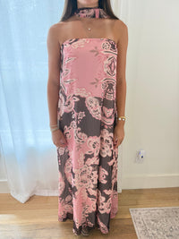 Blushing Mocha Strapless Scarf Maxi Dress