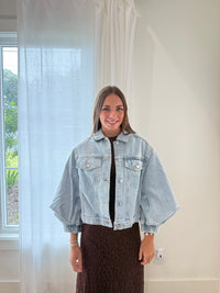 Modern Muse Structured-Sleeve Denim Jacket