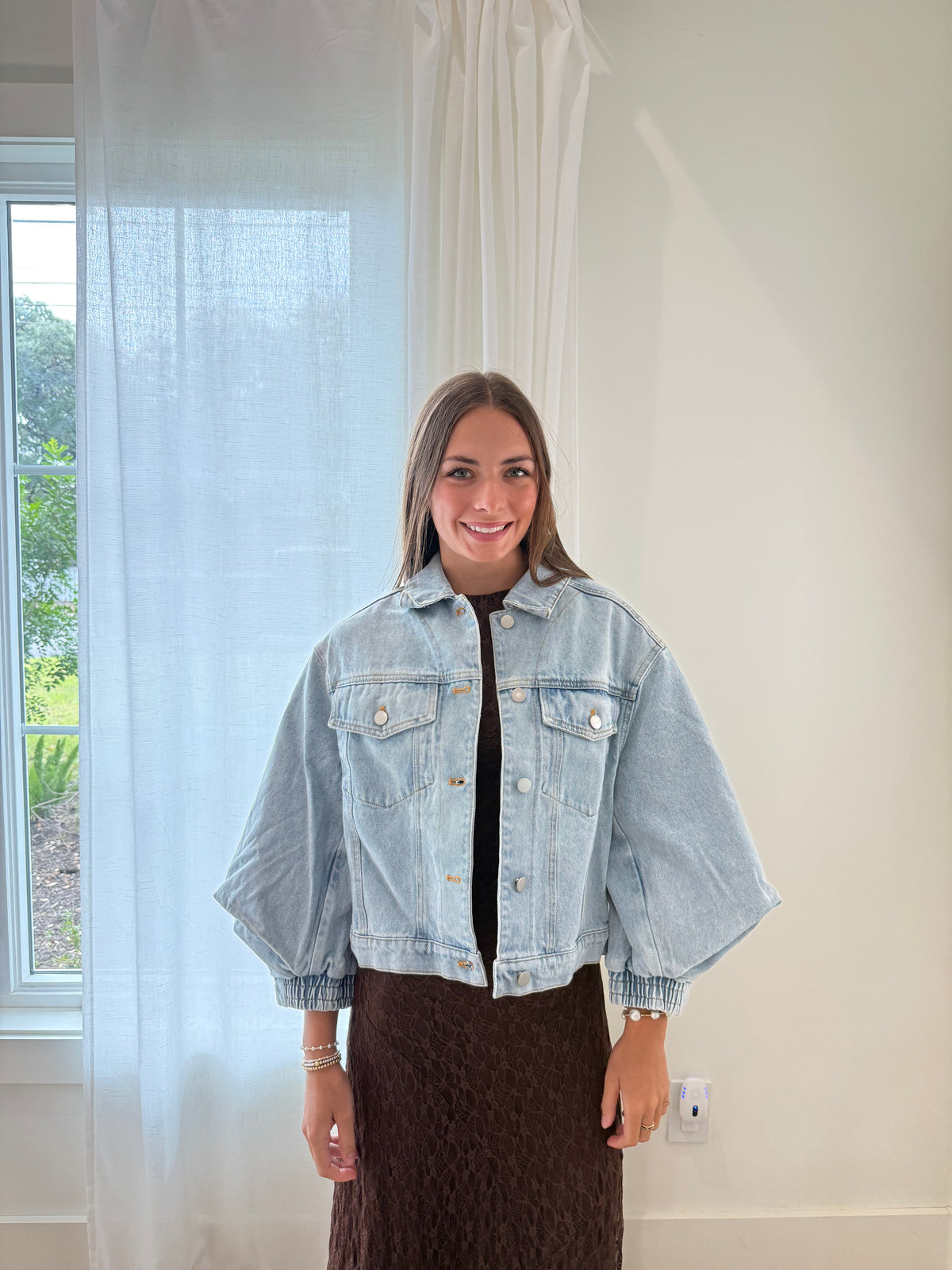 Modern Muse Structured-Sleeve Denim Jacket