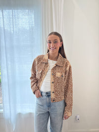 Into the Wild Deer-Print Cropped Denim Jacket