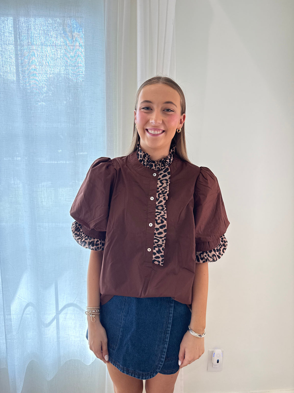 Wildly Refined Leopard-Trim Blouse
