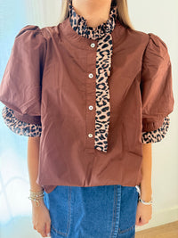 Wildly Refined Leopard-Trim Blouse