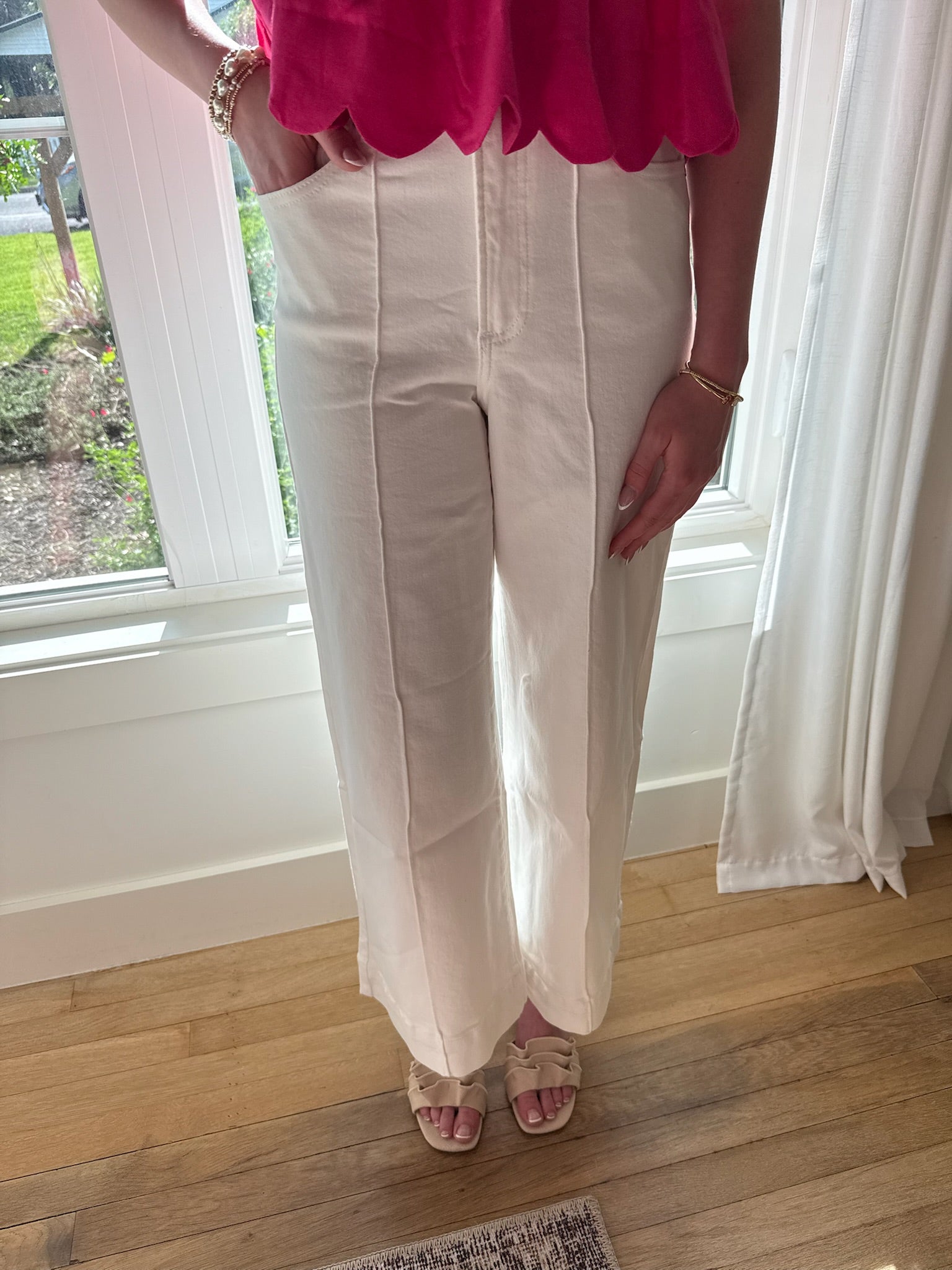 The Main Street Wide Leg Jean -White Denim