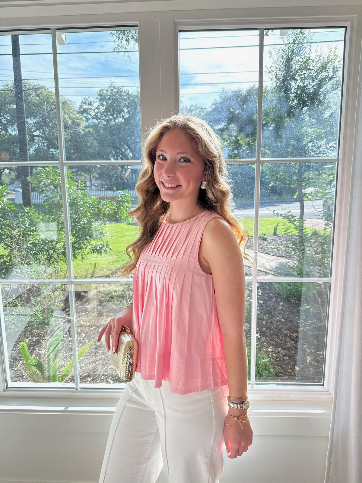 Rosé Pleated Top - Pink