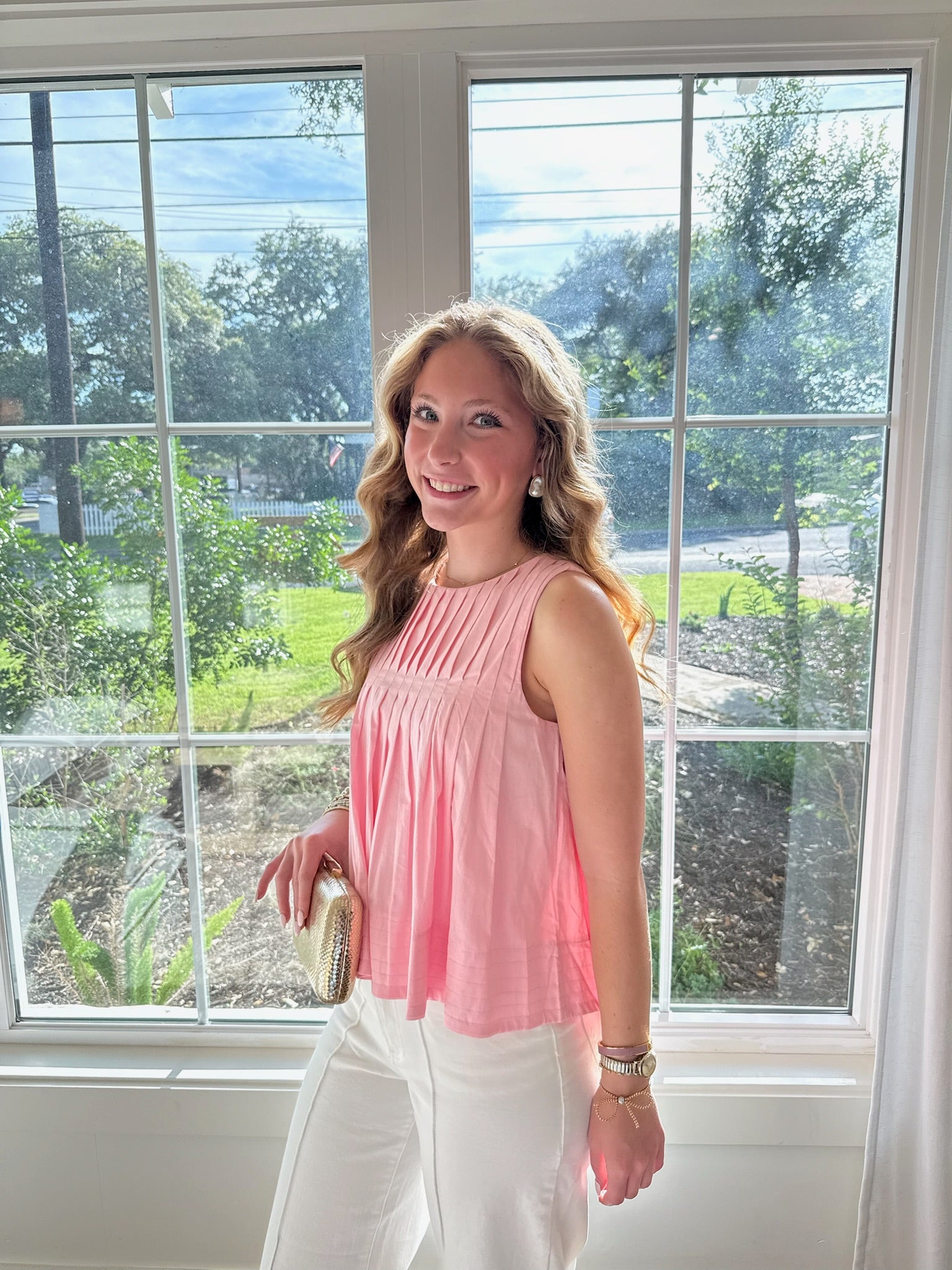 Rosé Pleated Top - Pink