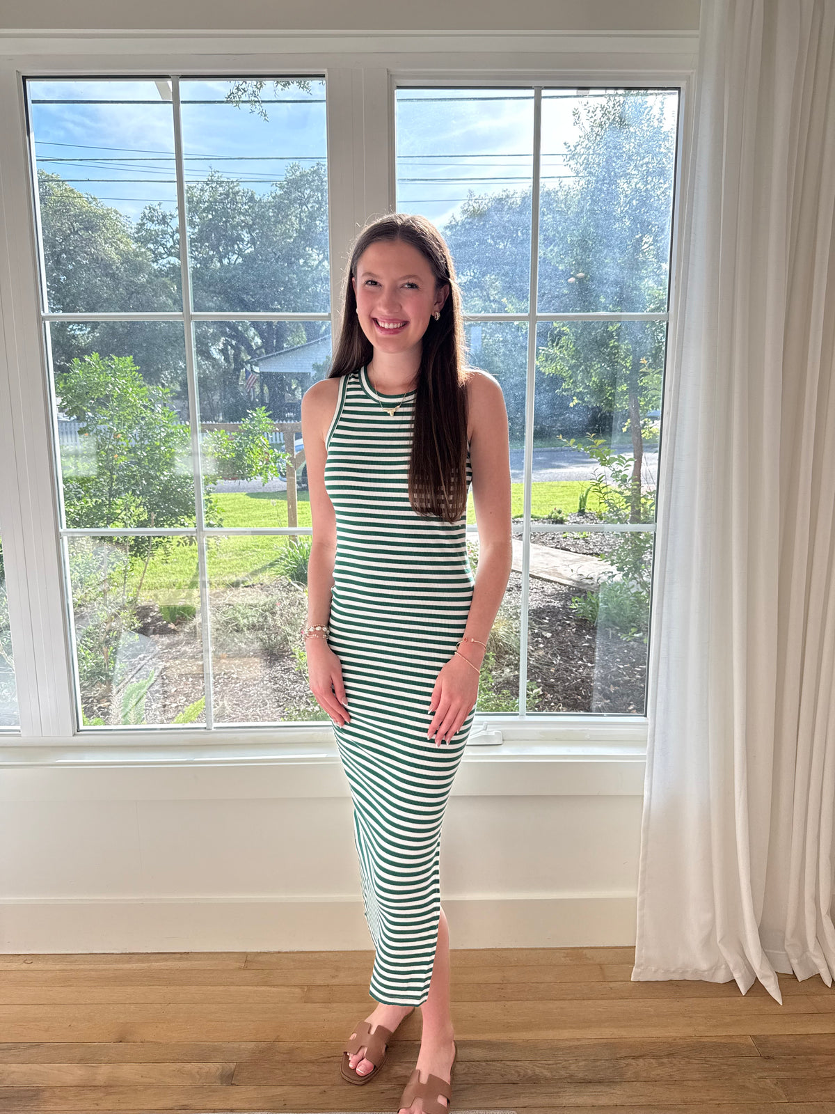 Isla Striped Tank Midi Dress - Green