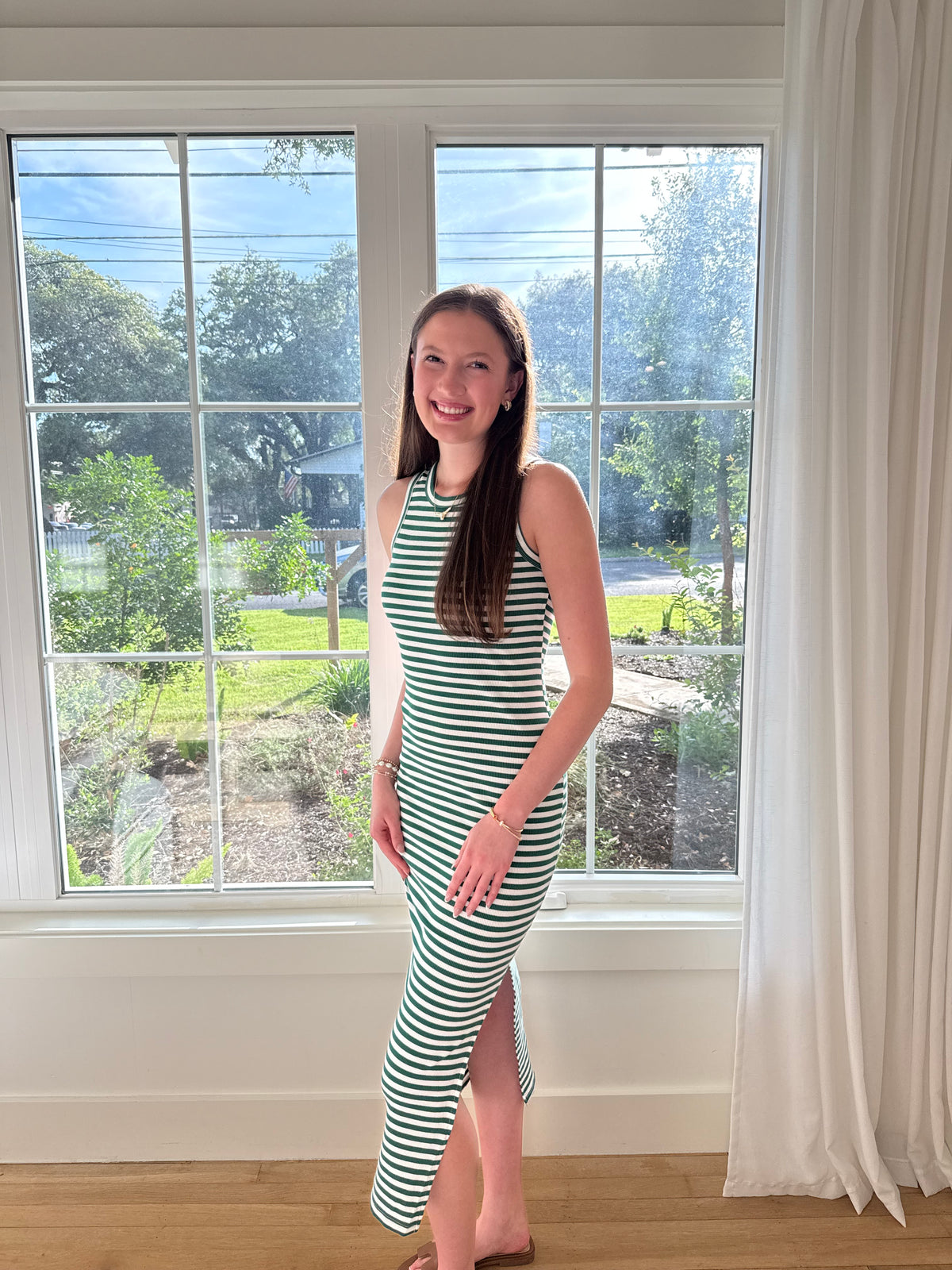 Isla Striped Tank Midi Dress - Green