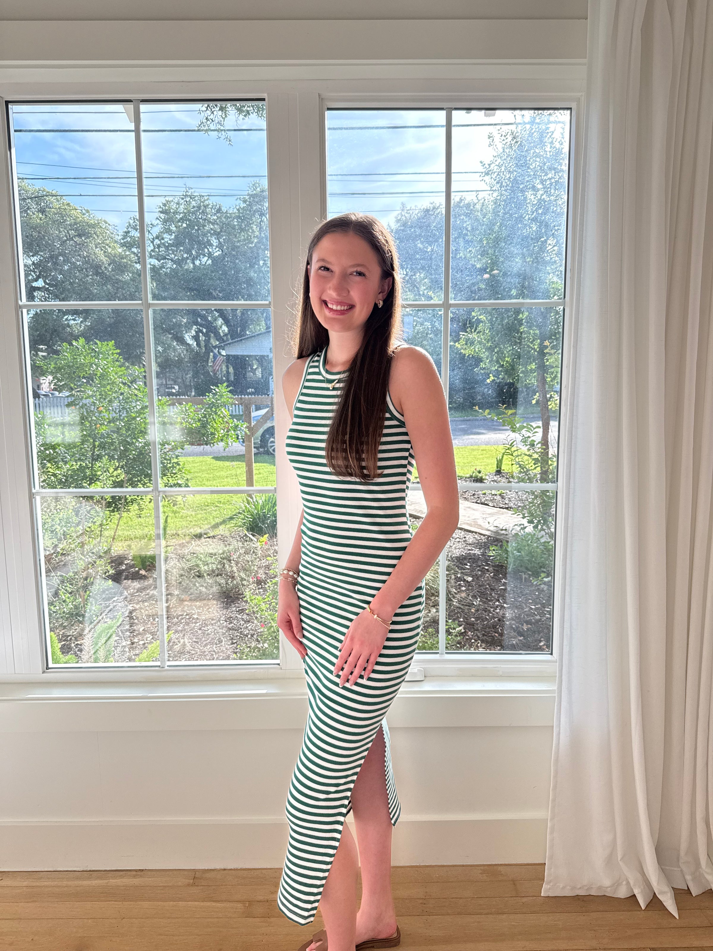 Isla Striped Tank Midi Dress - Green
