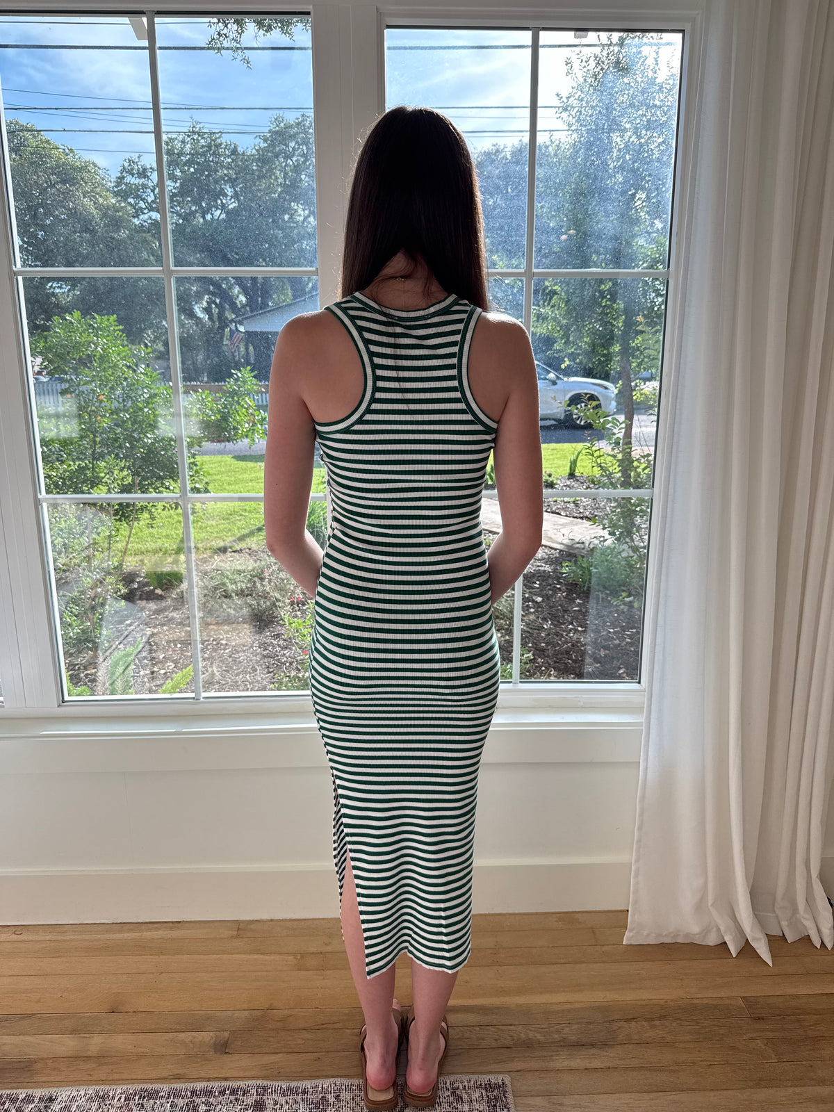 Isla Striped Tank Midi Dress - Green