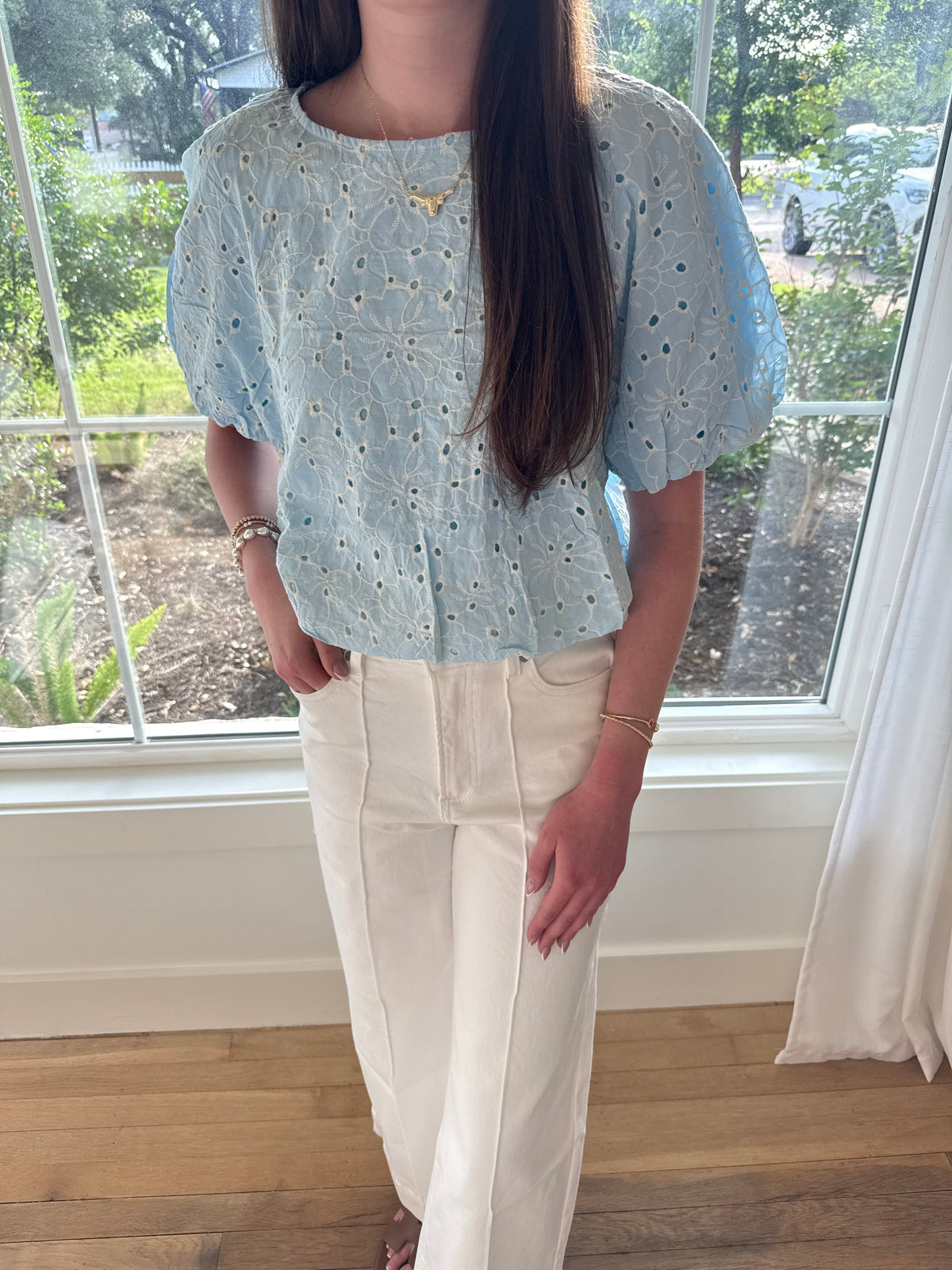 Sweet Sky Eyelet Top - Baby Blue