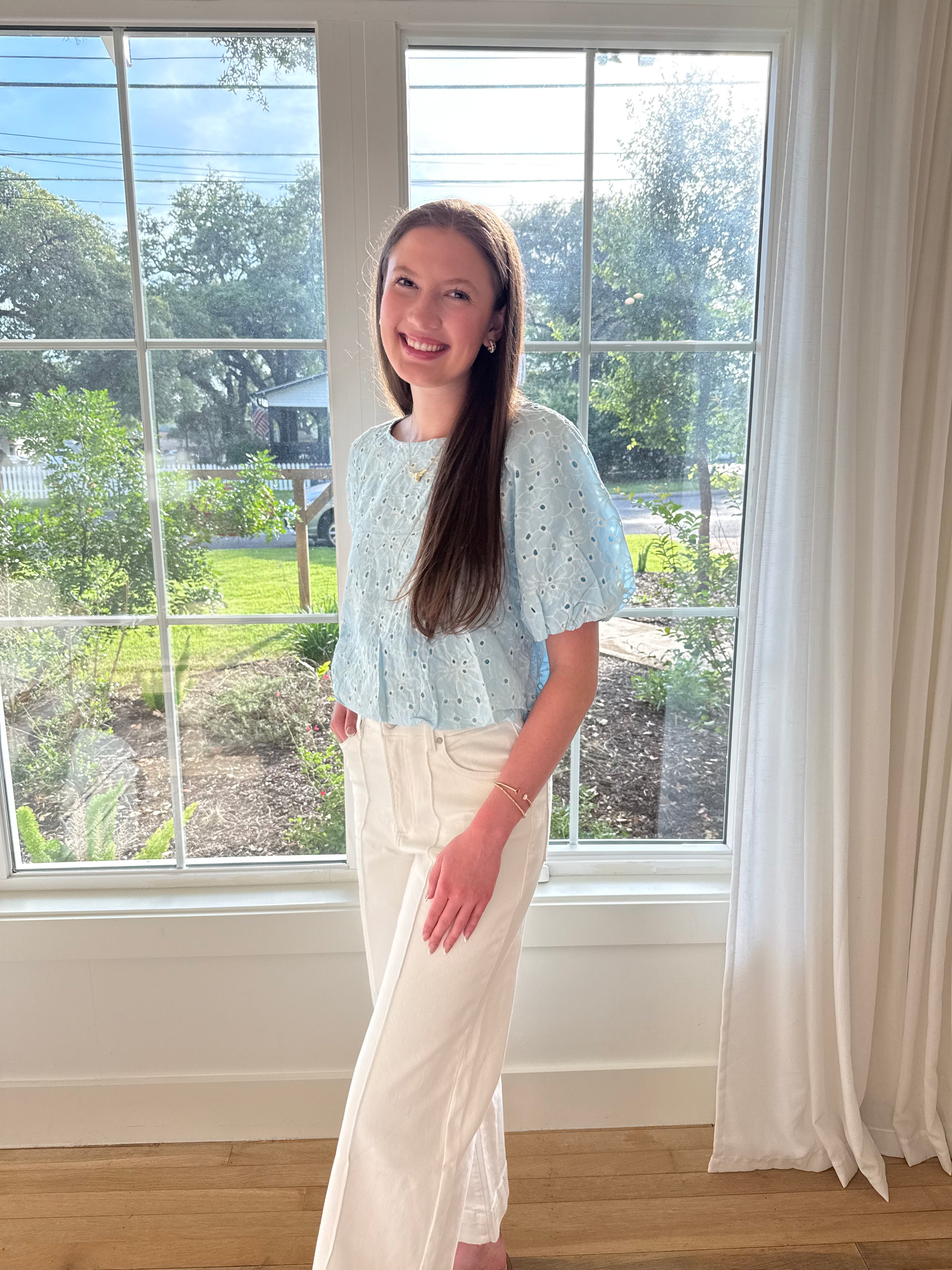 Sweet Sky Eyelet Top - Baby Blue