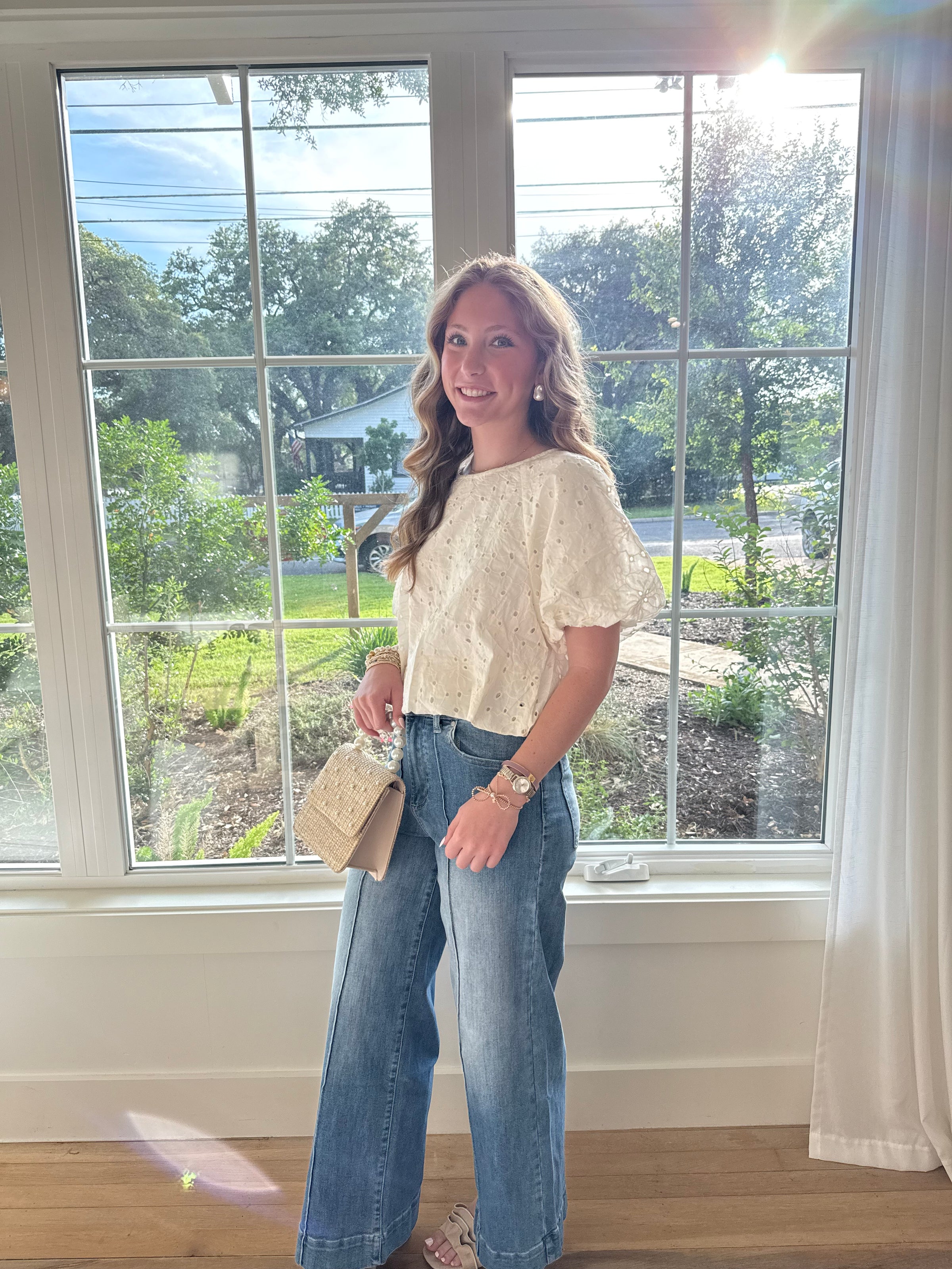 Sweet Cream Eyelet Top - Cream