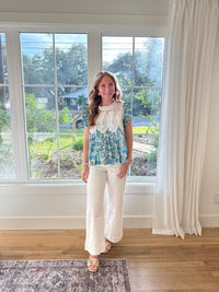 Seaside Bloom Top - White/Blue Mix